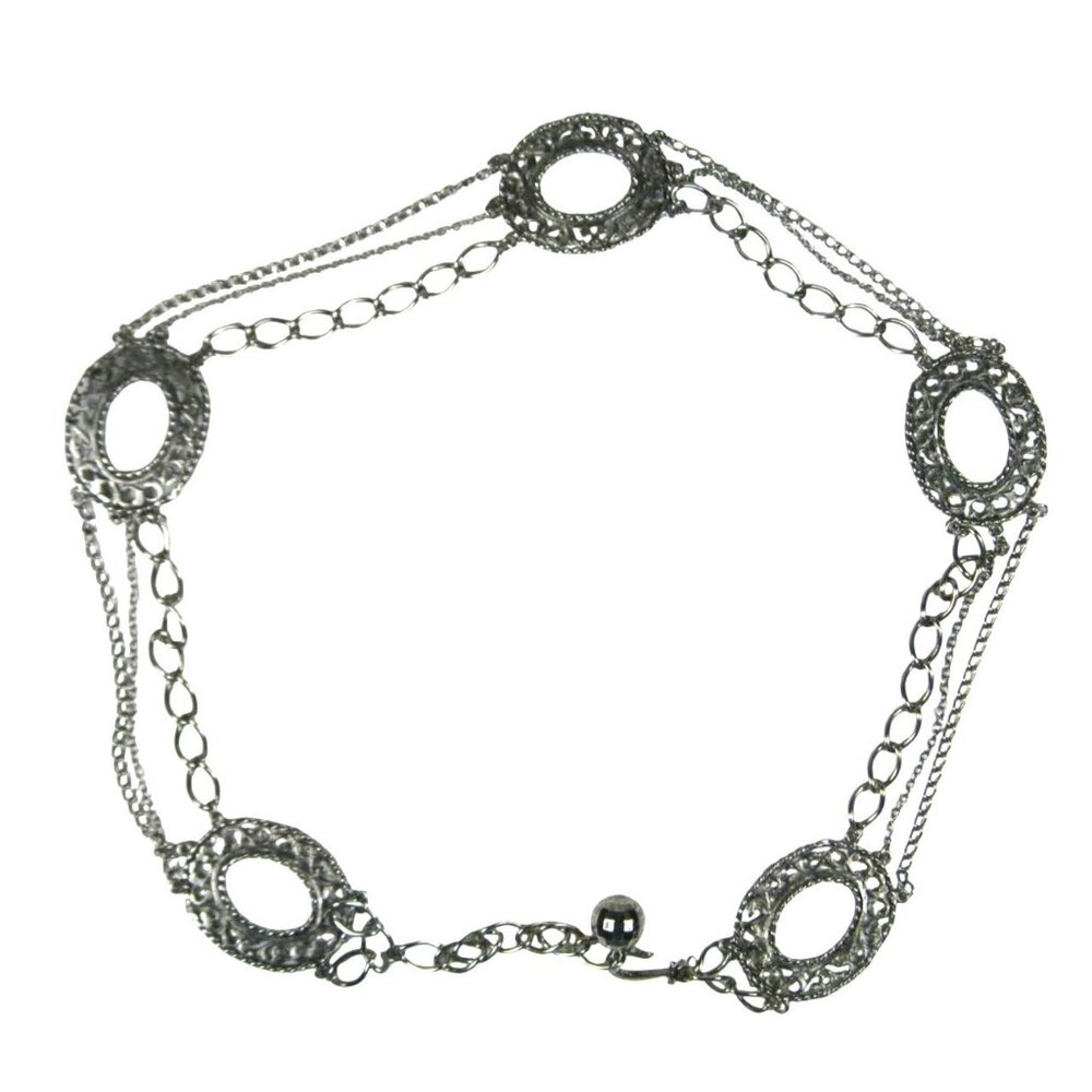 Vintage Silver Tone Multi Strand Chain Belt Festoon Oval Links 32 inch